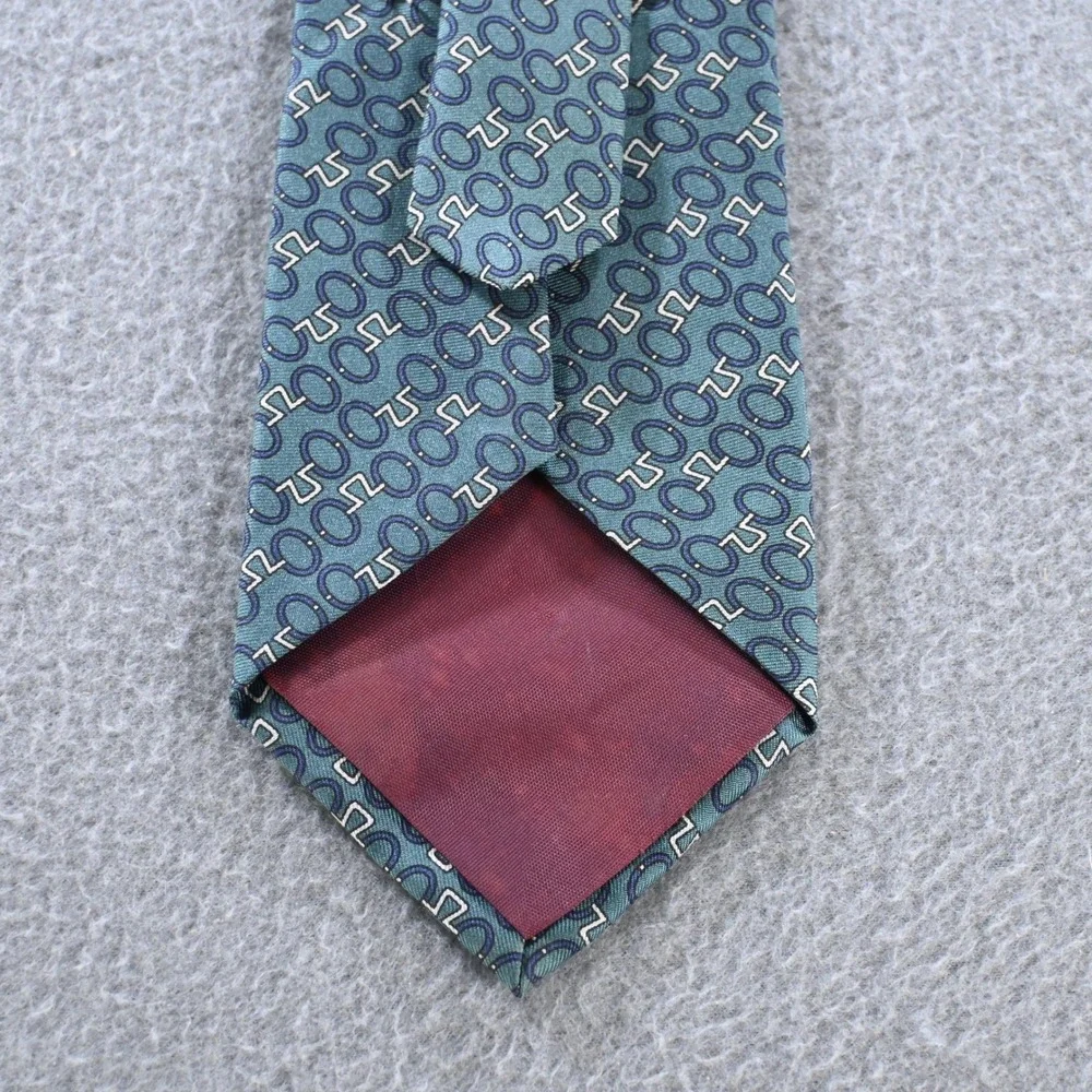 Regent Bert Pulitzer Mens Geometric Chain Link Silk Tie OS Teal Navy Vintage